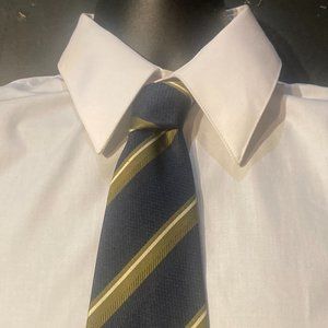 Hugo Boss Mens Silk Necktie Blue Gold Striped Tie Italy